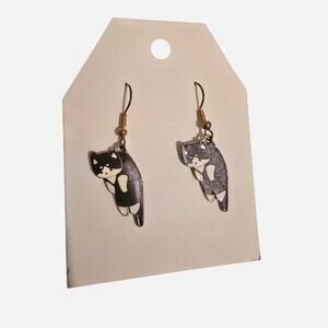 Black and white cat earrings